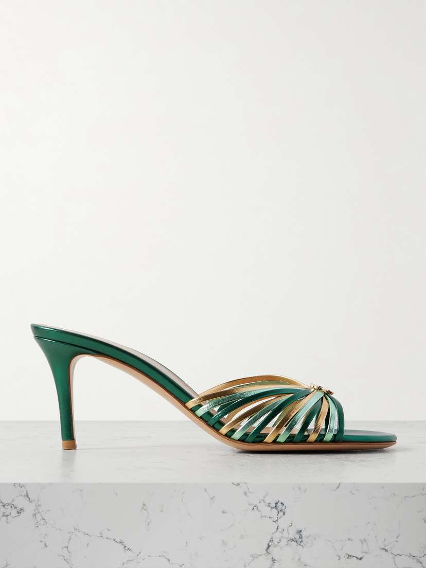 Gianvito Rossi Vyna 70 Logo-embellished Metallic Leather Mules