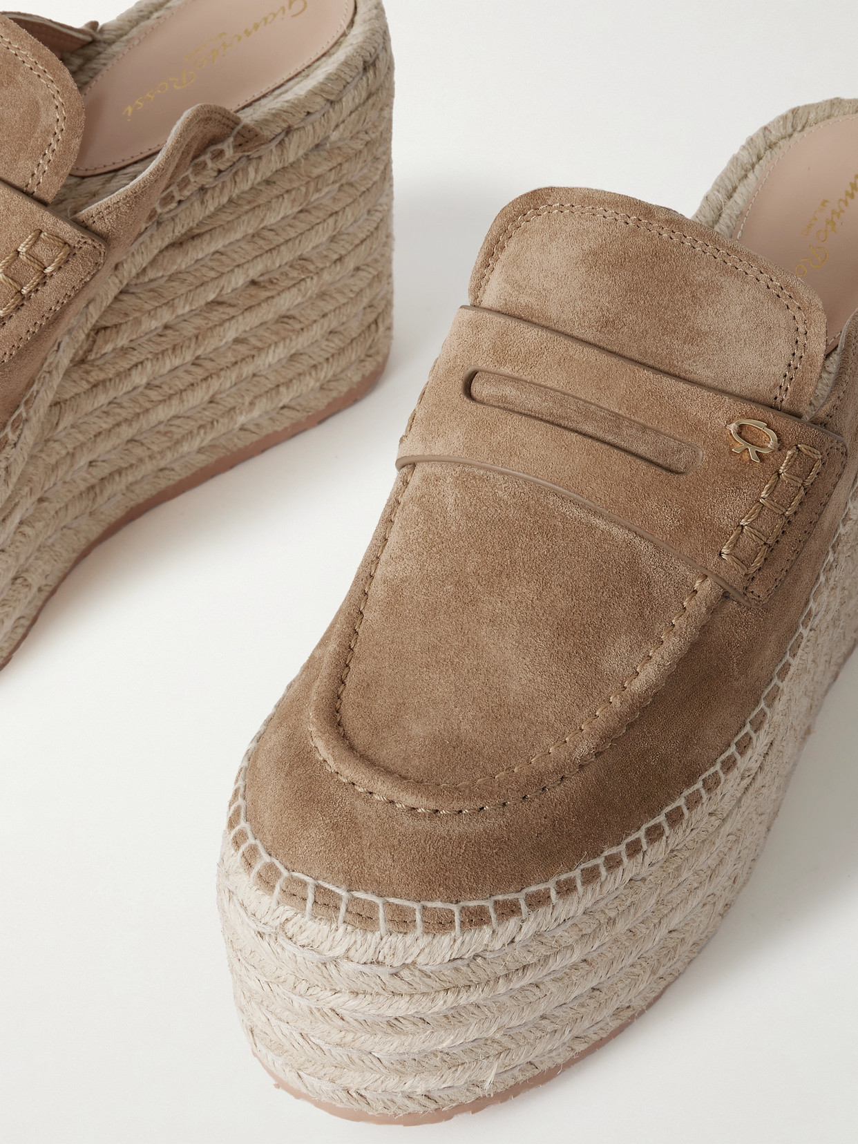 Gianvito Rossi Maxilla 105 Suede Espadrille Wedge Mules In Brown