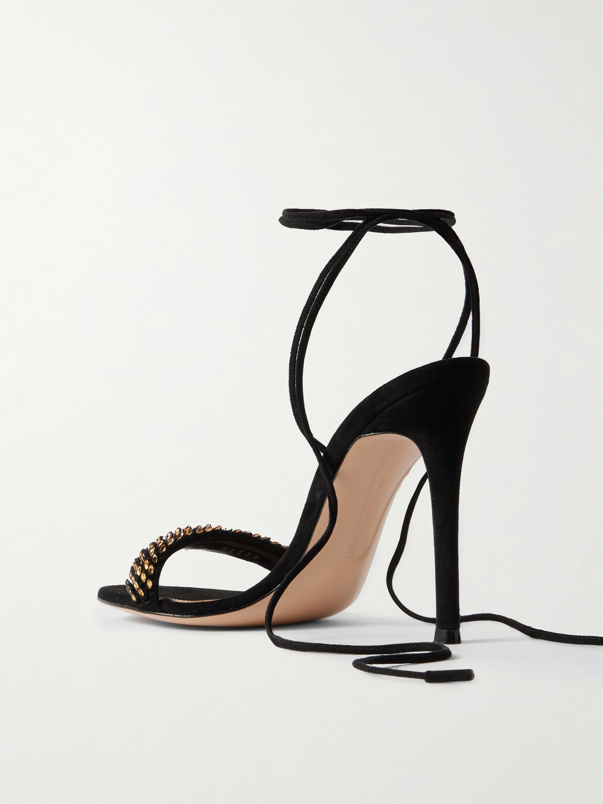 Shop Gianvito Rossi 105 Lace-up Embellished Suede Sandals In Black