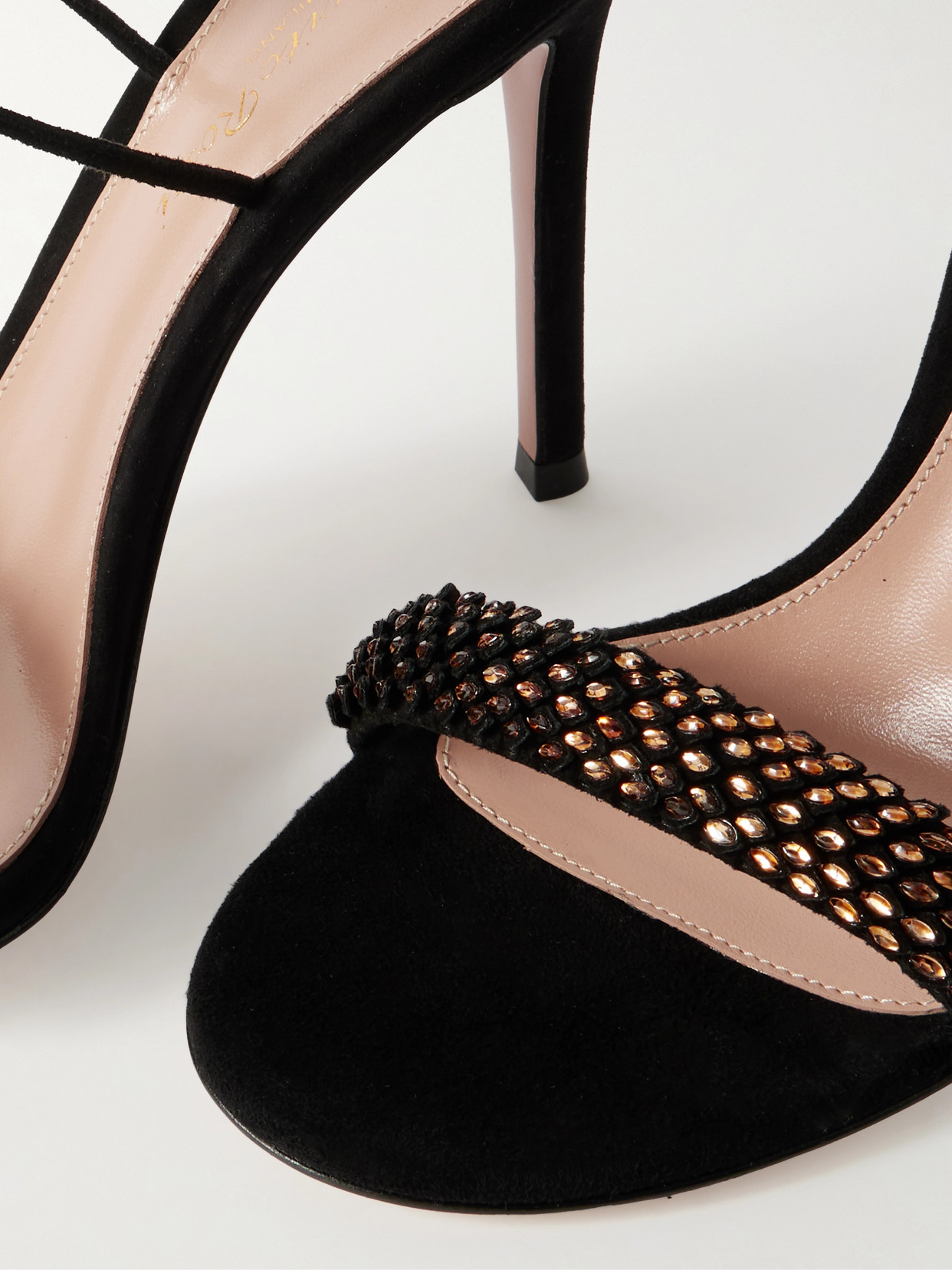 GIANVITO ROSSI 105 LACE-UP EMBELLISHED SUEDE SANDALS