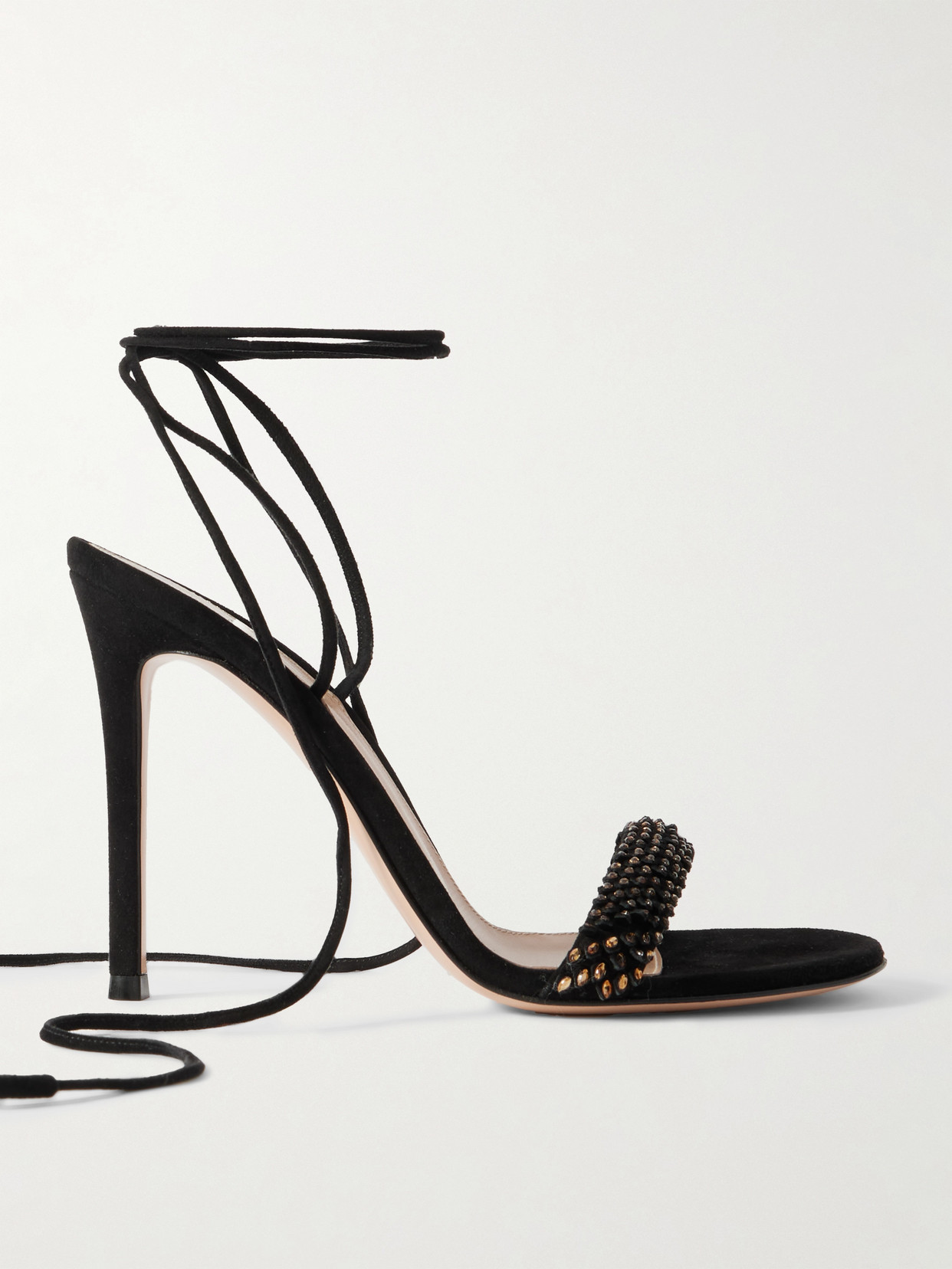 Shop Gianvito Rossi 105 Lace-up Embellished Suede Sandals In Black