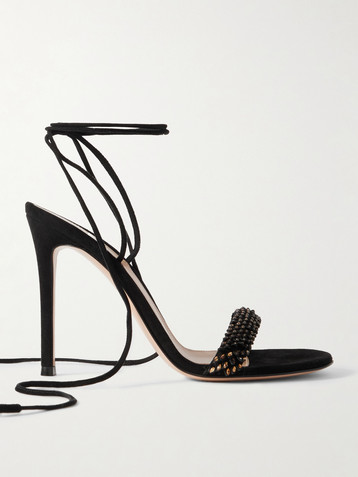 GIANVITO ROSSI 105 lace-up embellished suede sandals