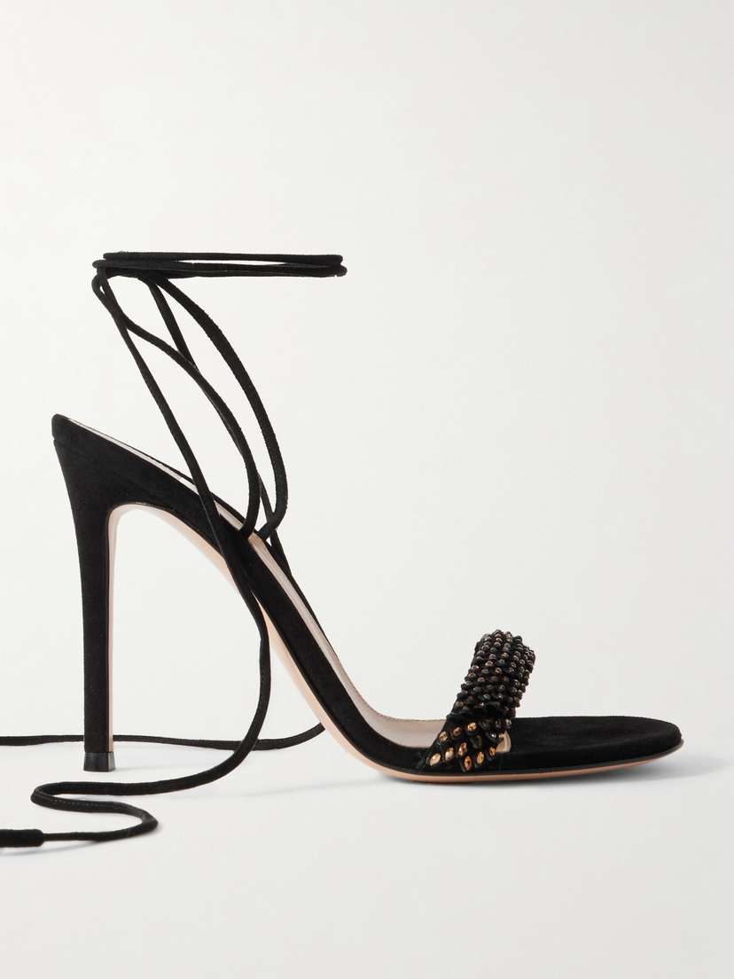 Gianvito Rossi 105 Lace-up Embellished Suede Sandals