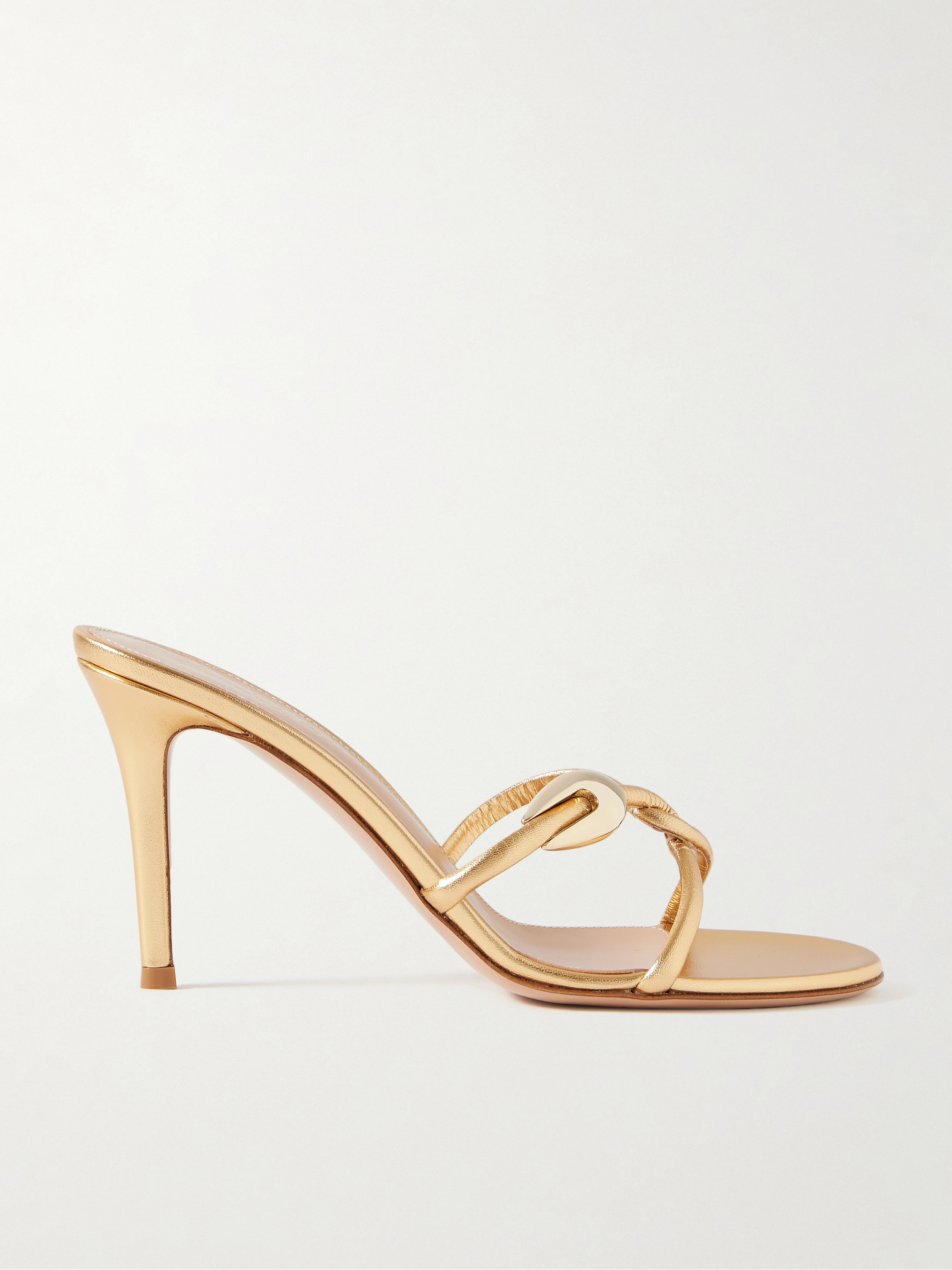GIANVITO ROSSI Black Mamba 85 embellished metallic leather mules