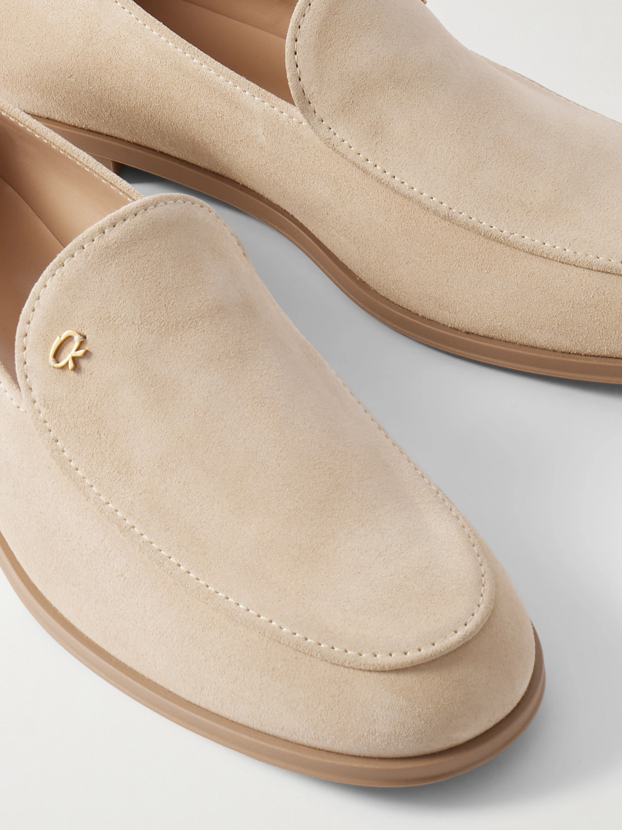 Gianvito Rossi Embellished Suede Loafers In Cream