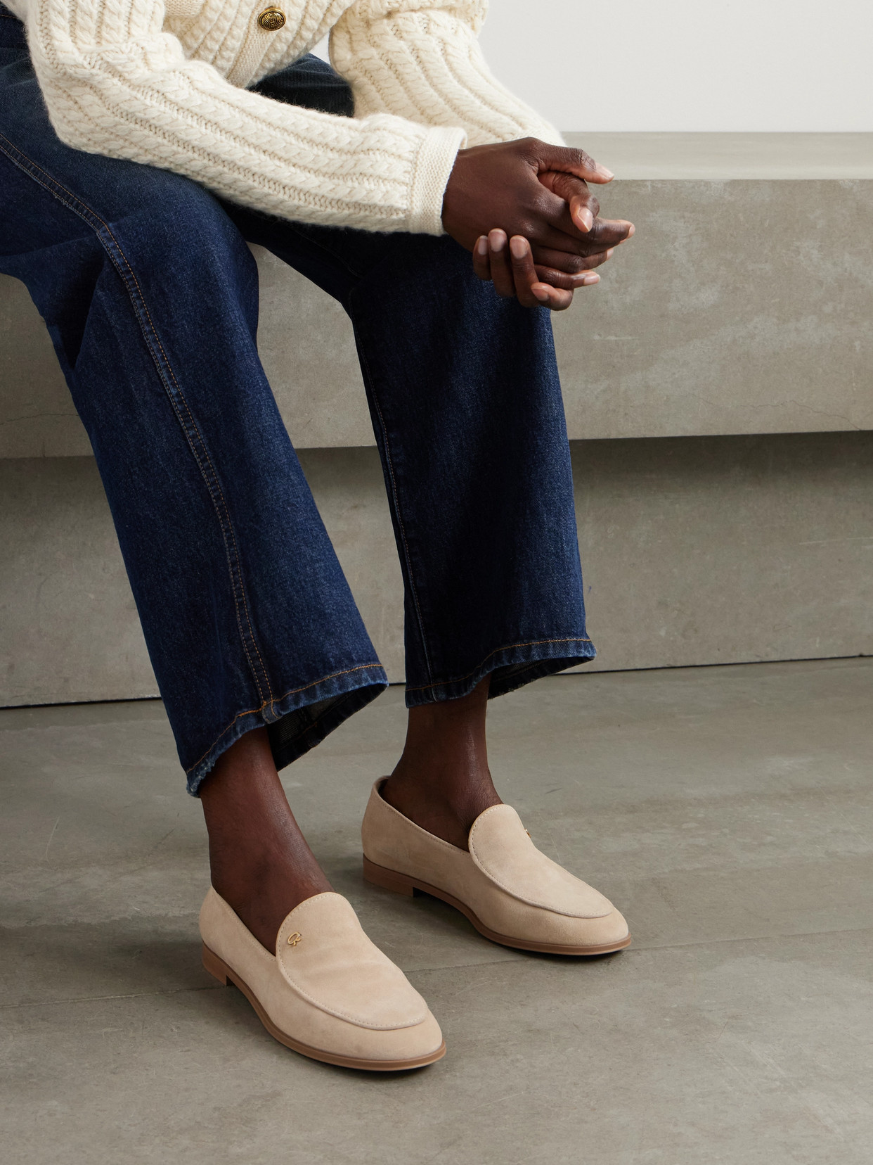 Gianvito Rossi Embellished Suede Loafers In Cream