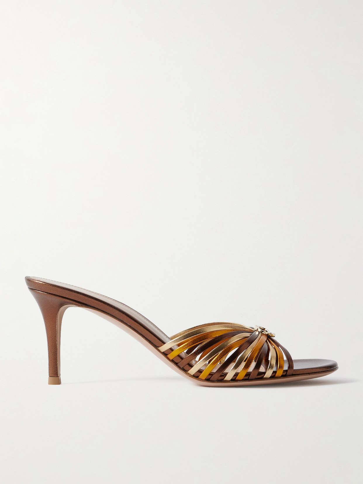 Gianvito Rossi Metallic Leather Mules In Brown