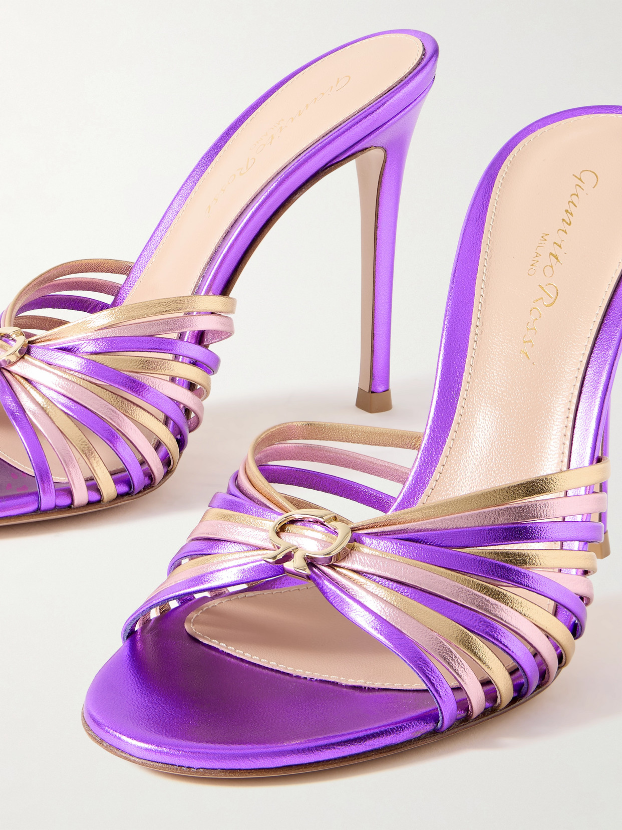 GIANVITO ROSSI 70 EMBELLISHED METALLIC LEATHER SANDALS