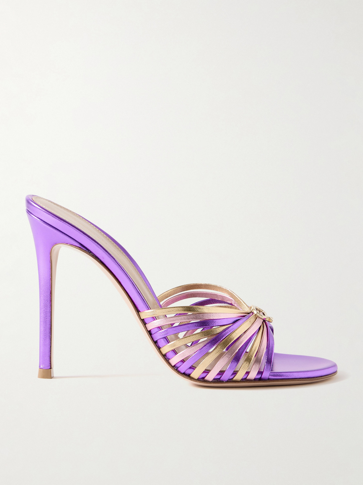 Gianvito Rossi - 70 Embellished Metallic Leather Sandals - Purple