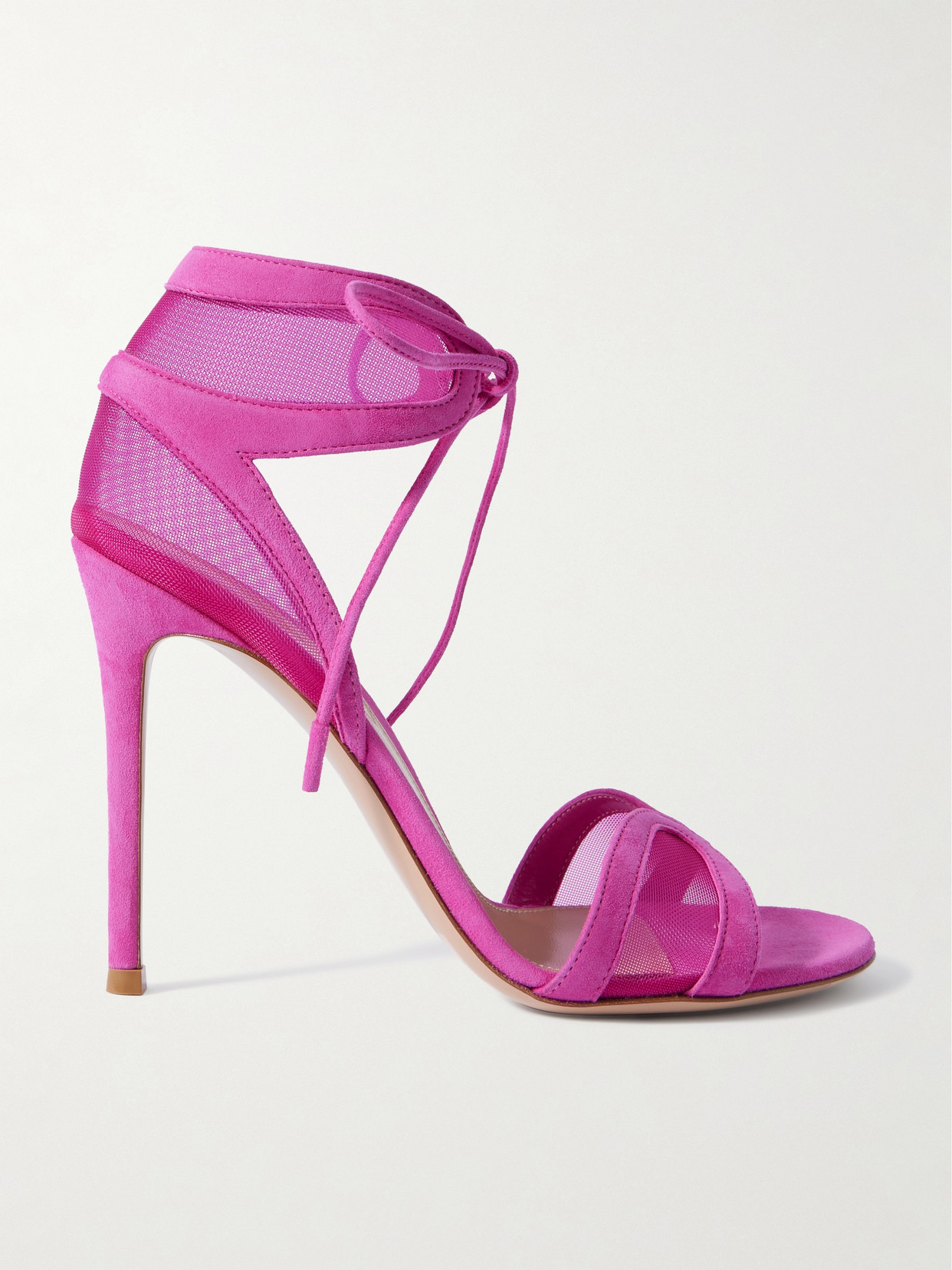 Gianvito Rossi 110 Suede-trimmed Tulle Sandals In Pink