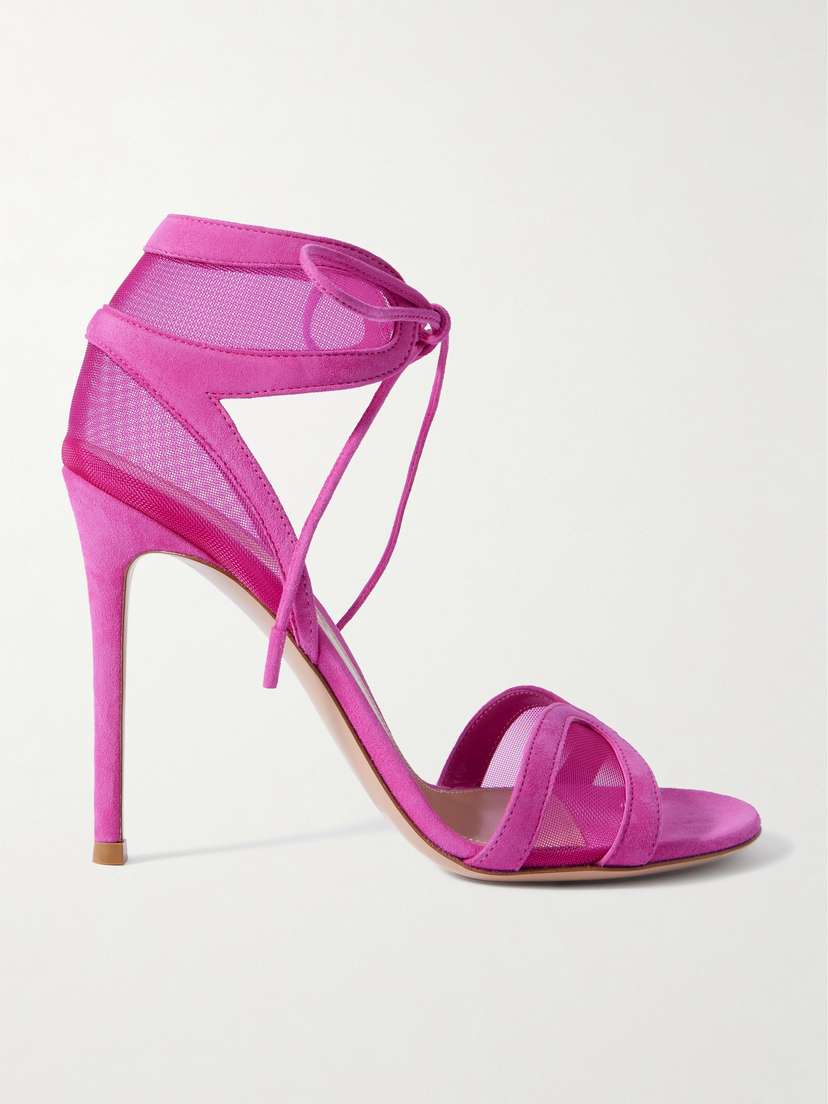 Gianvito Rossi Falene 110 Suede-trimmed Tulle Sandals