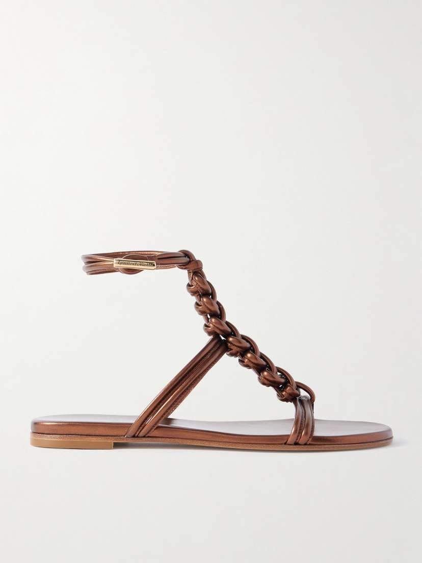 Gianvito Rossi Capua Metallic Braided Leather Sandals