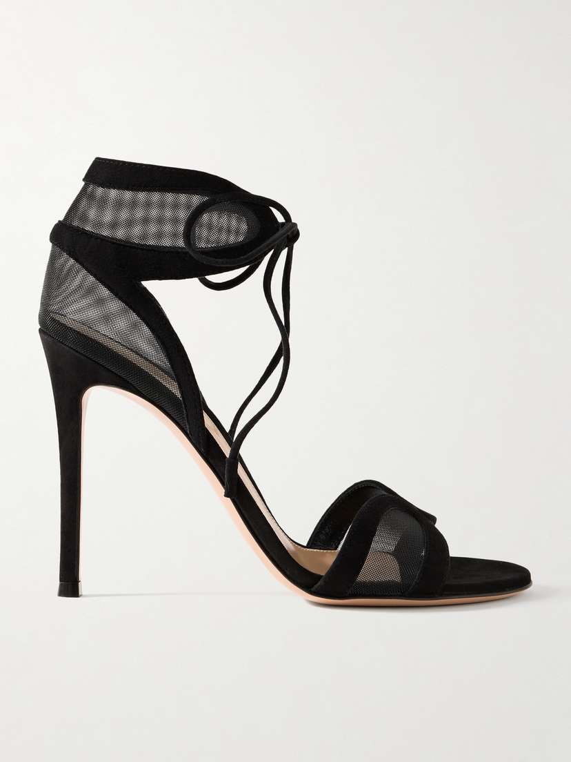 Gianvito Rossi Falene 110 Suede-trimmed Tulle Sandals