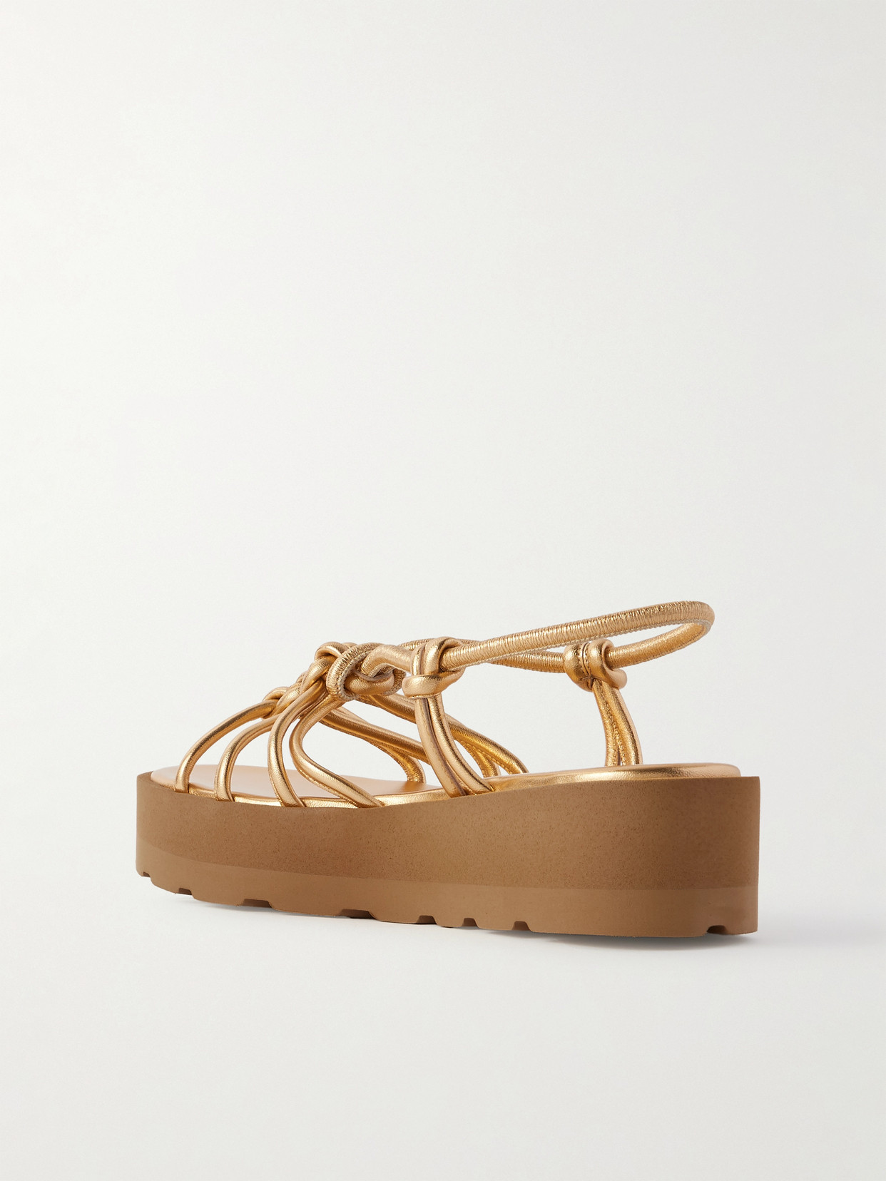 Gianvito Rossi 45 Knotted Metallic Leather Platform Sandals In Metallic Gold Leather