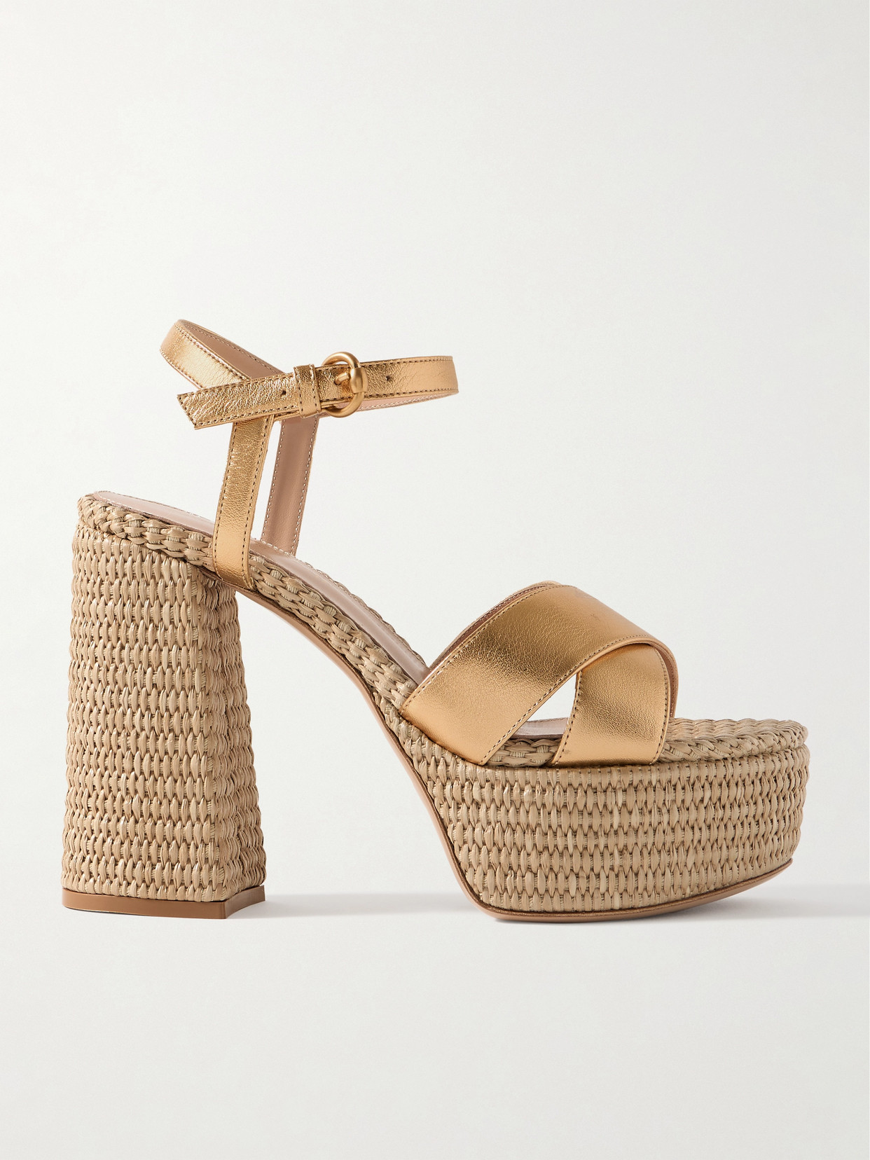 Gianvito Rossi - Bebe 130 Metallic Leather Espadrille Platform Sandals - Gold