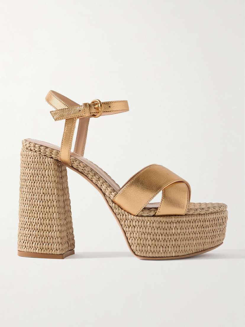 Gianvito Rossi Bebe 130 Metallic Leather Espadrille Platform Sandals