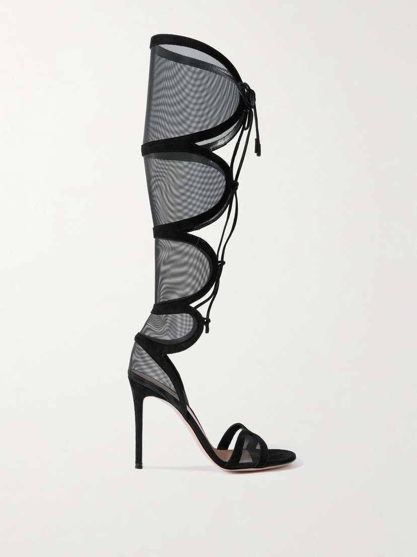 Gianvito Rossi Falene 105 Cutout Mesh-trimmed Suede Sandals