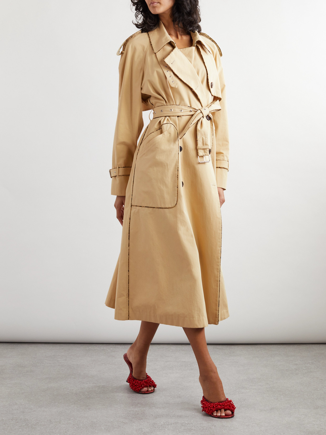 Dries Van Noten Double-breasted Beige Trench Coat In Cotton In Neutrals
