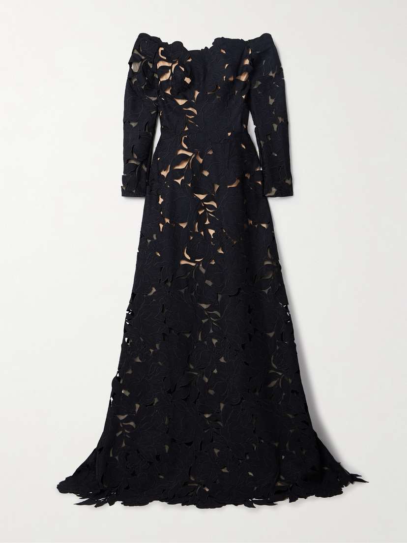 Costarellos Kasia Off-the-shoulder Corded Lace Gown