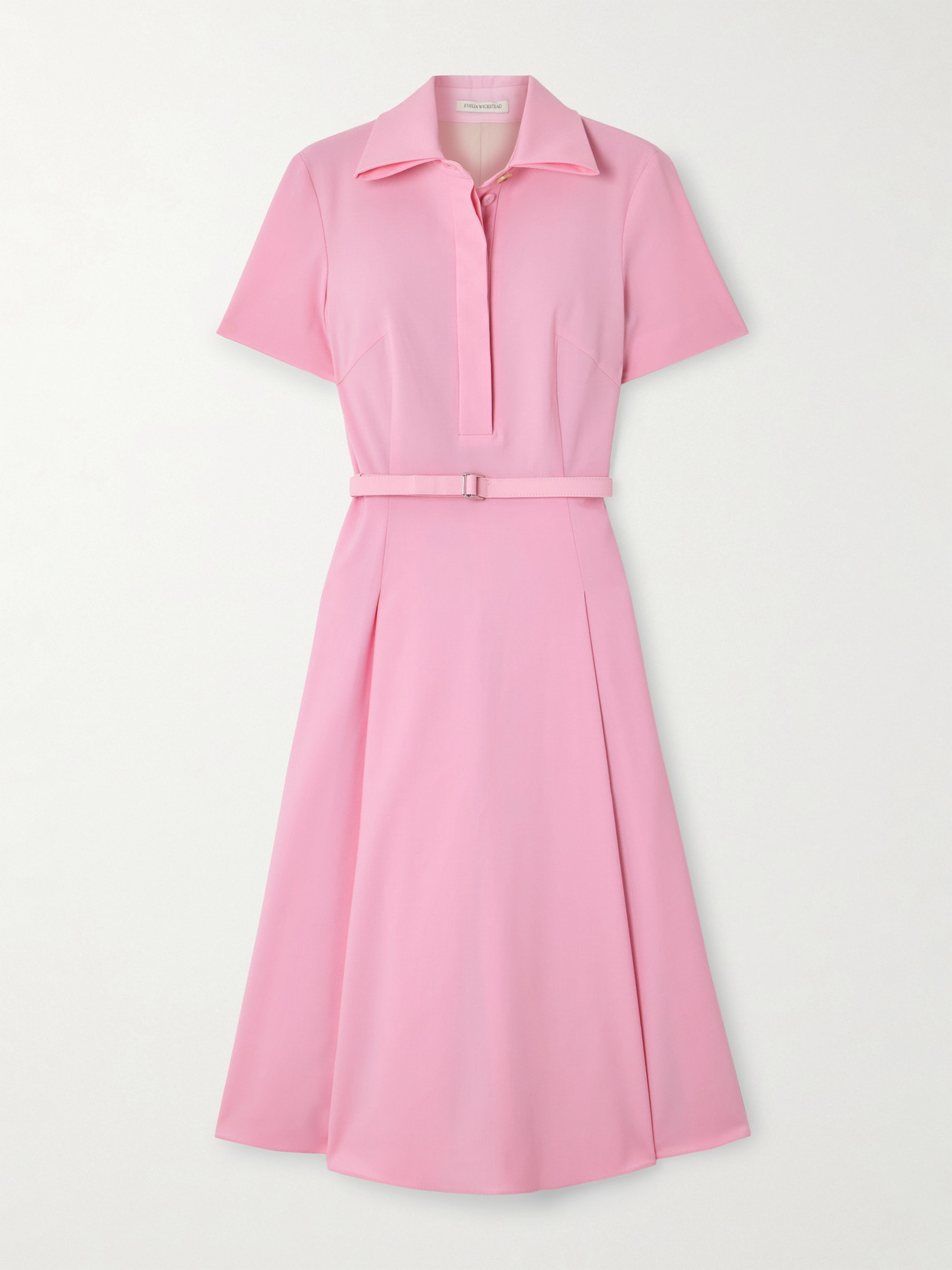 Emilia Wickstead Iwona Belted Woven Midi Shirt Dress In Pink