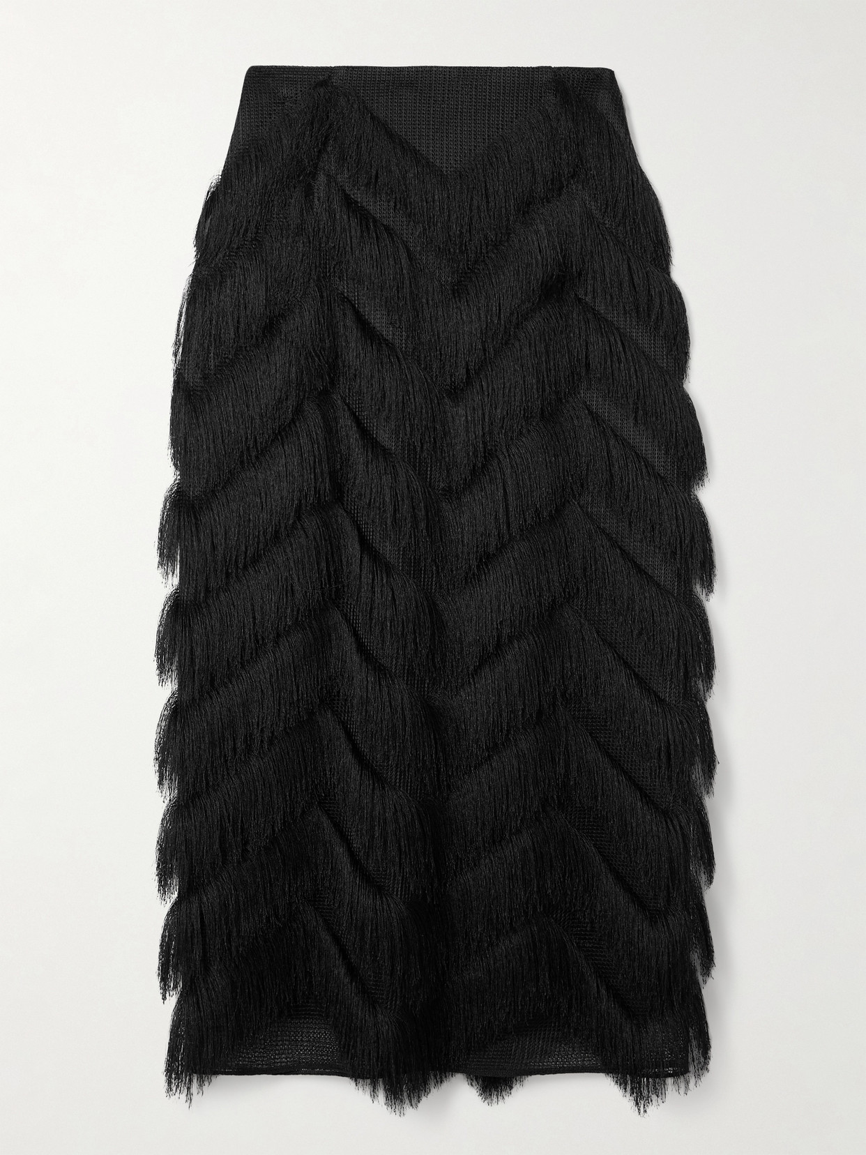 Emilia Wickstead - Lorelei Fringed Mesh Midi Skirt - Black
