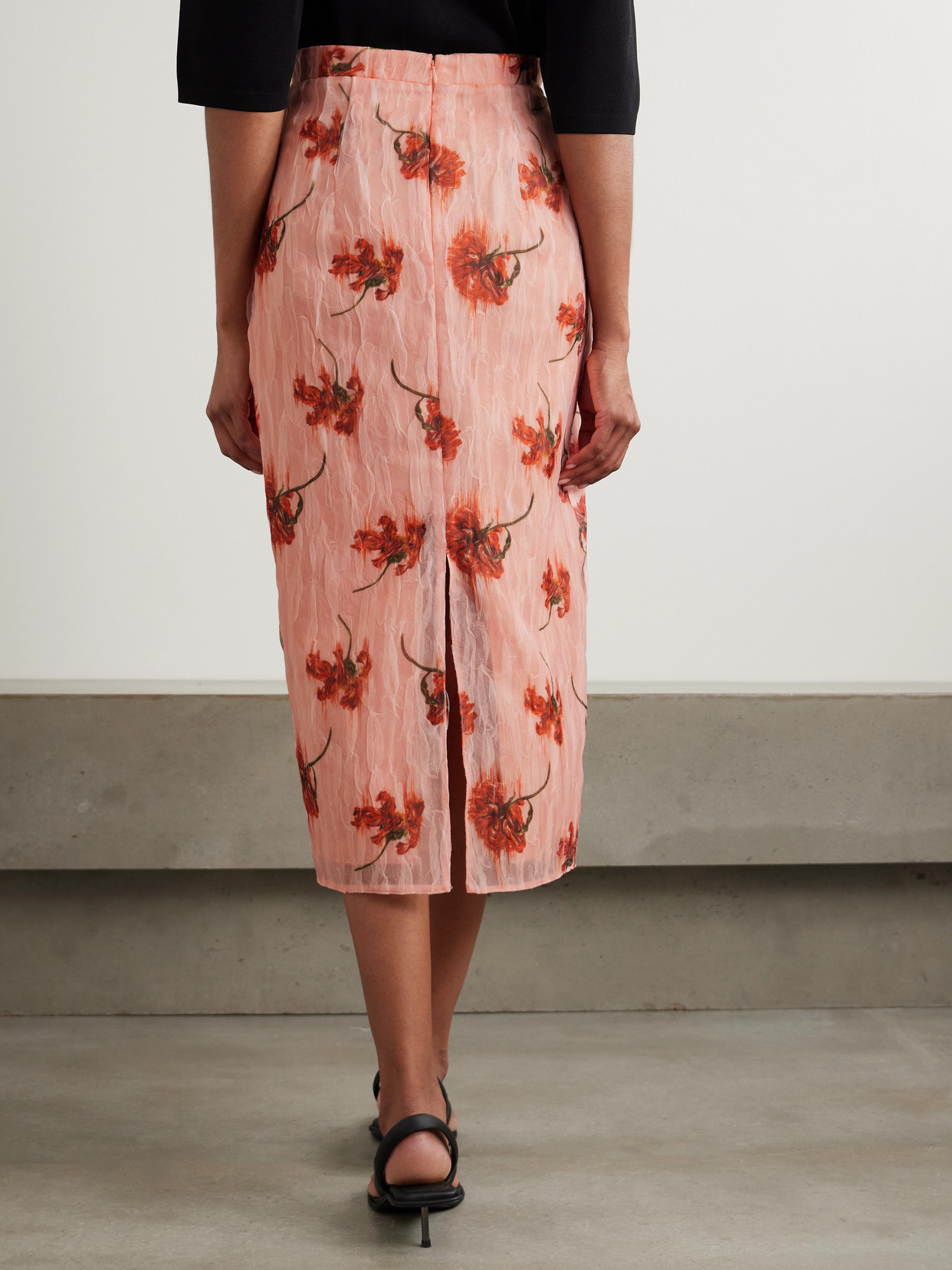 EMILIA WICKSTEAD LORELEI FLORAL-PRINT CRINKLED-ORGANZA MIDI SKIRT
