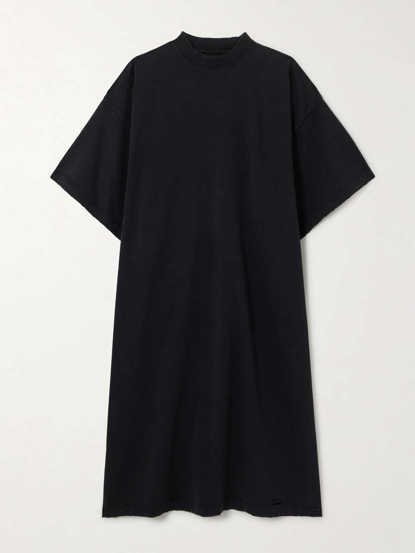 Balenciaga Oversized Distressed Printed Cotton-jersey Midi T-shirt Dress
