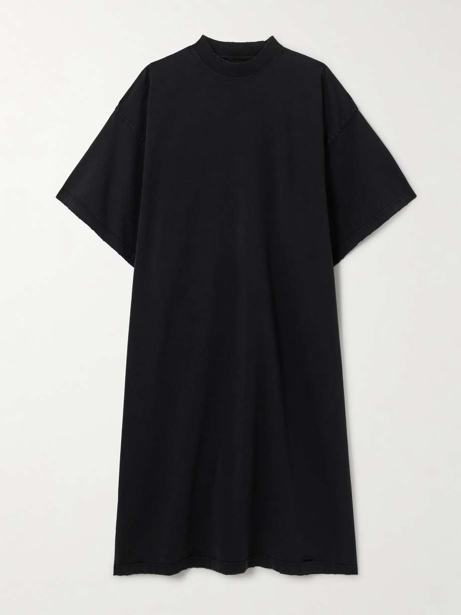 oversized distressed printed cotton-jersey midi t-shirt dress