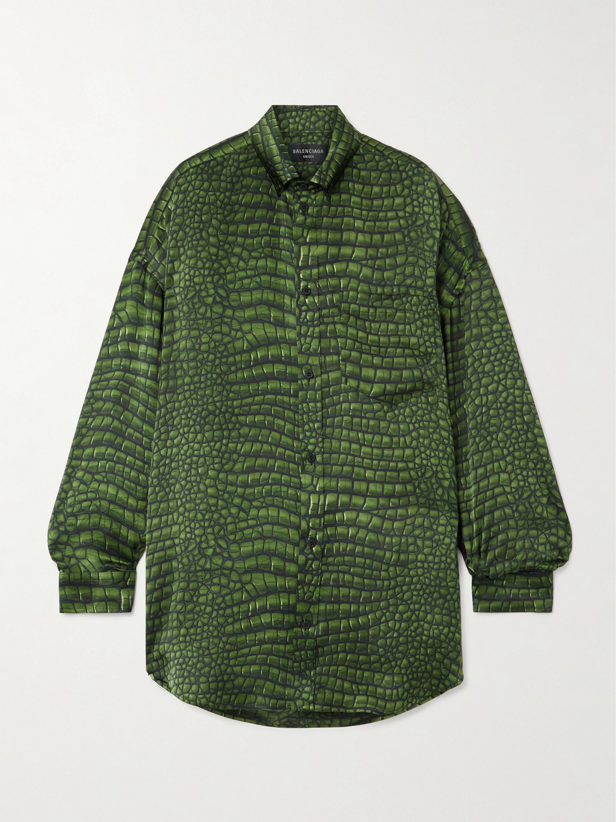 Shop Balenciaga Cocoon Oversized Printed Silk-satin Shirt In Green
