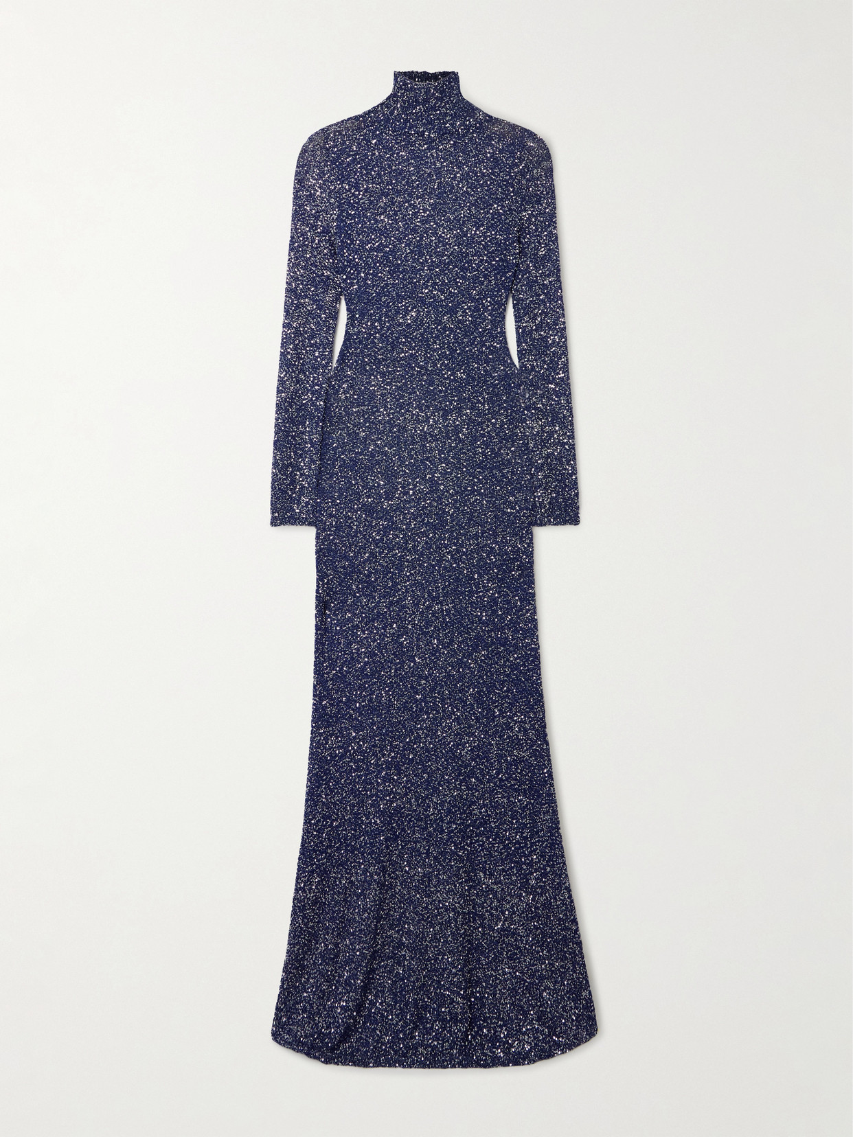 Balenciaga Sequined Metallic-knit Turtleneck Maxi Dress In Blue