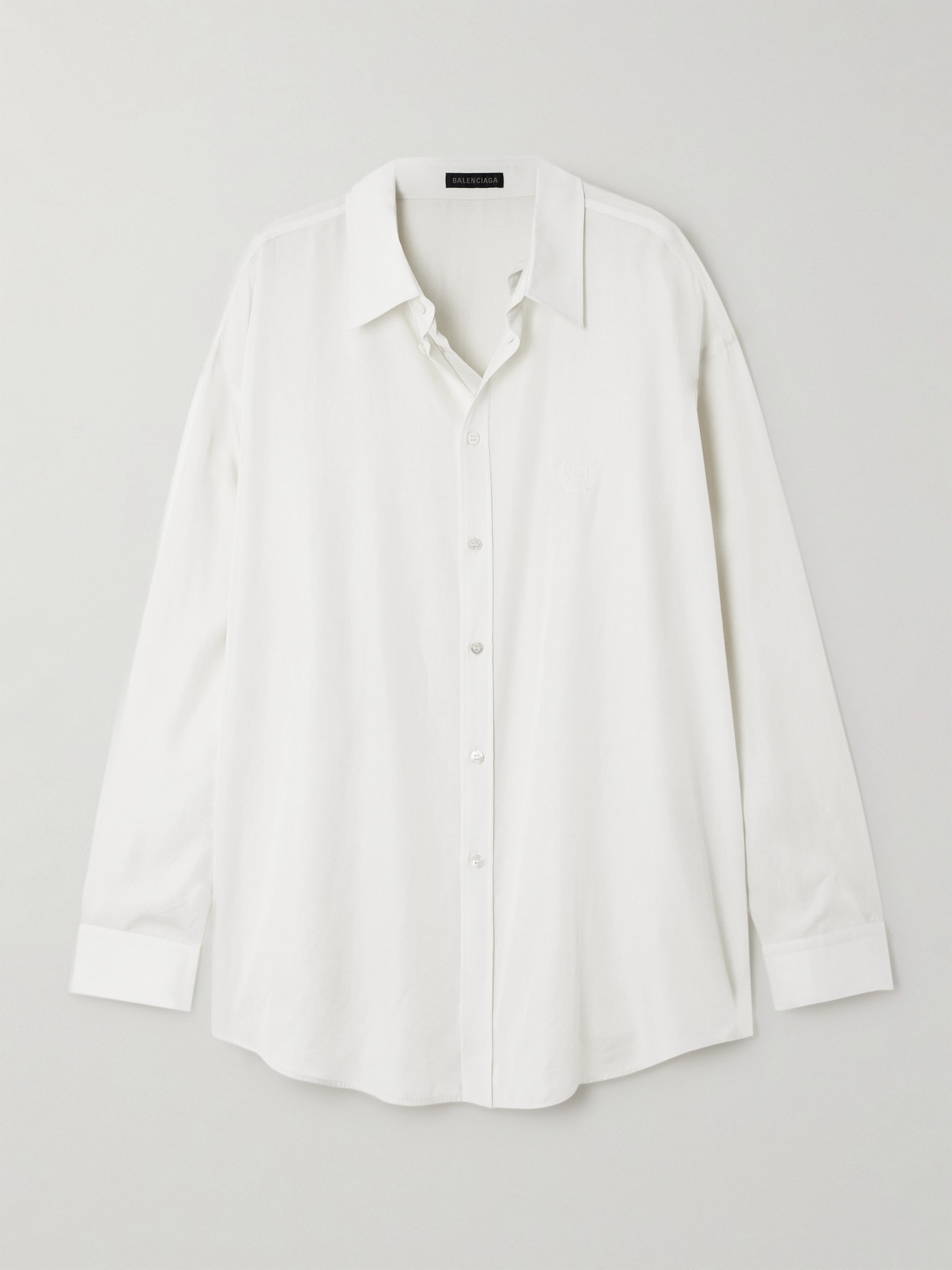 Balenciaga Oversized Embroidered Lyocell Shirt In Off-white