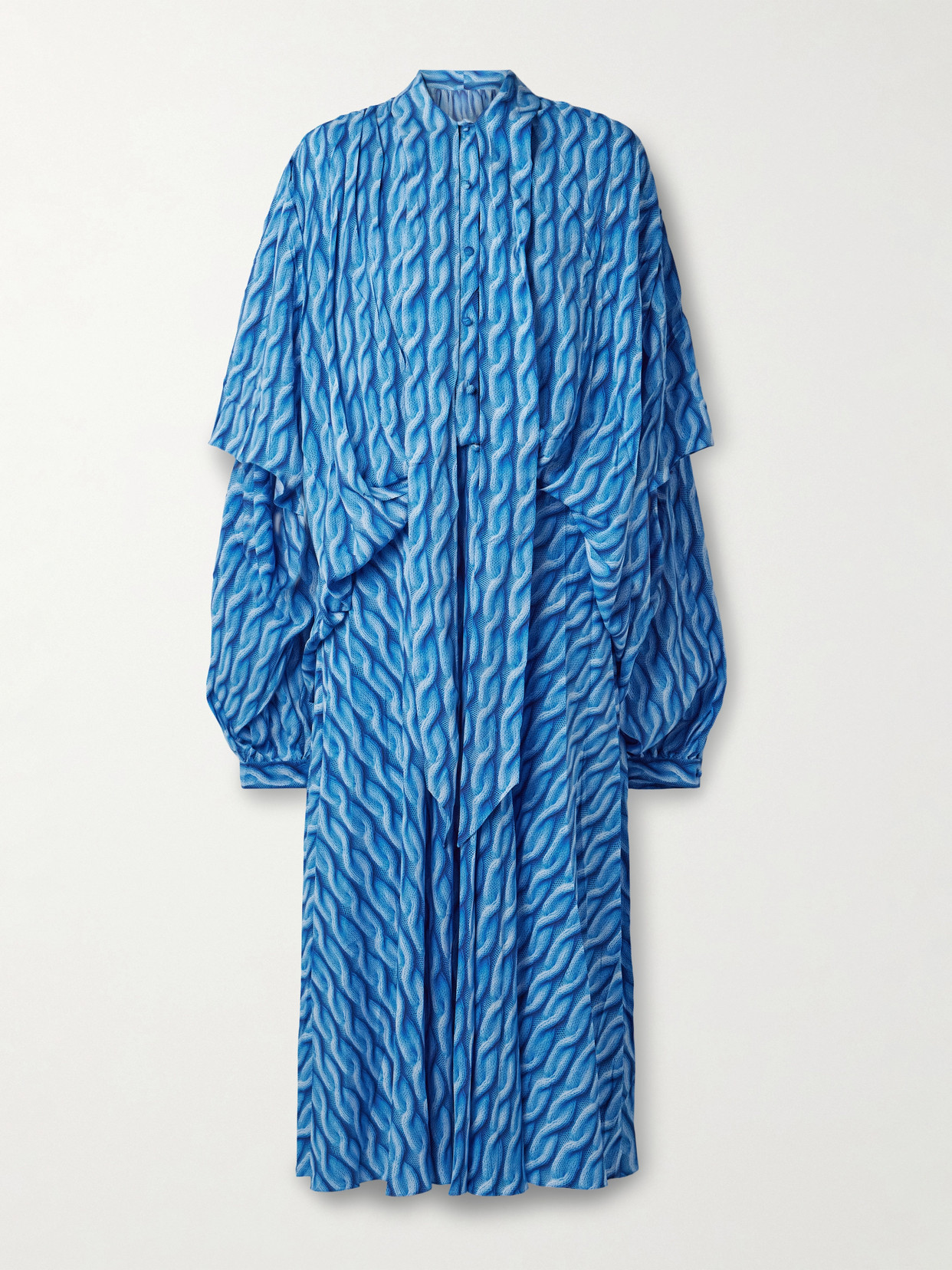 Balenciaga Pussy-bow Printed Crepe De Chine Midi Shirt Dress In Blue