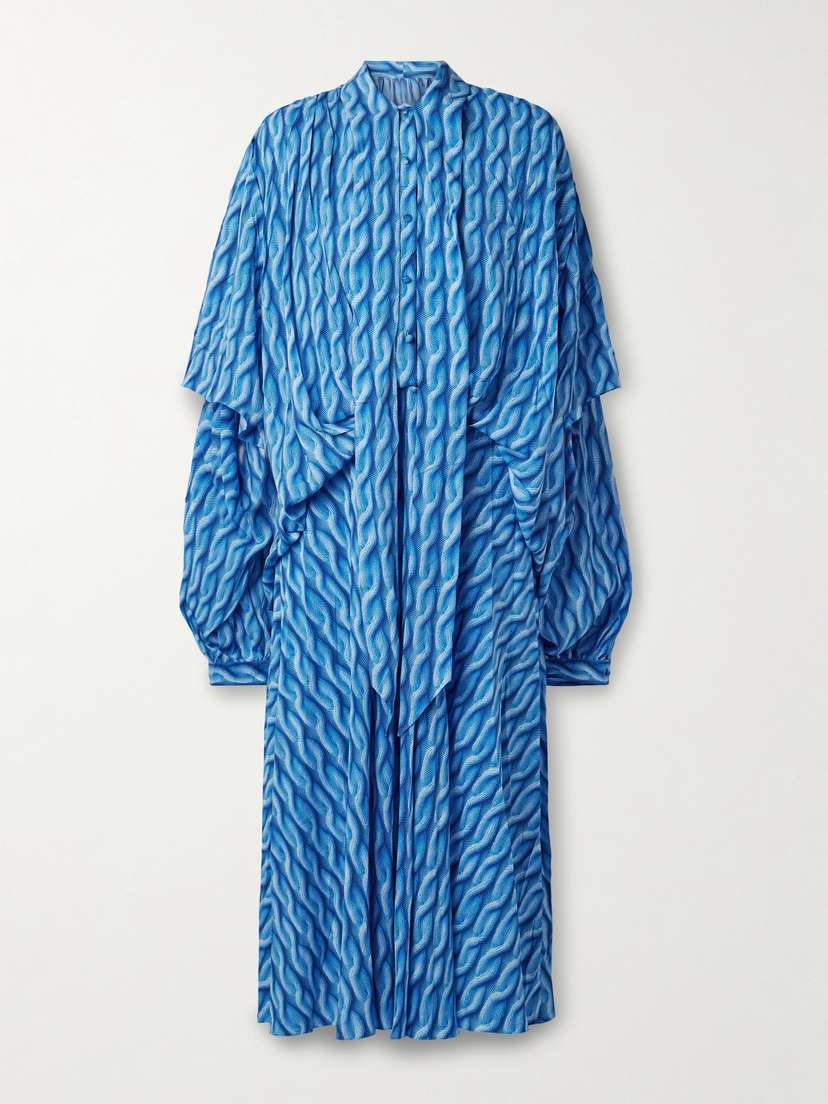 Balenciaga Pussy-bow Printed Crepe De Chine Midi Shirt Dress