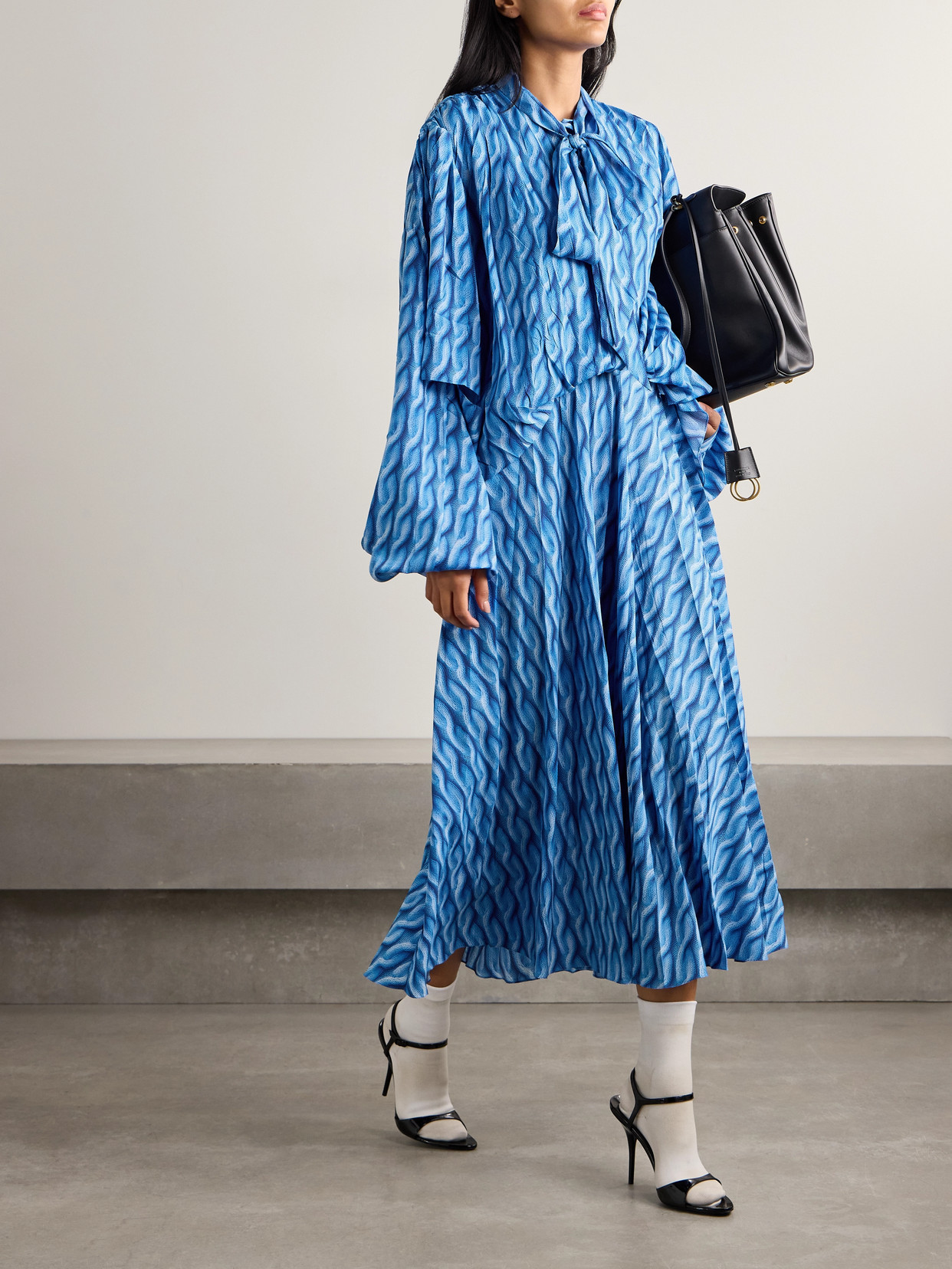 Balenciaga Patterned Drape Midi Dress In Blue