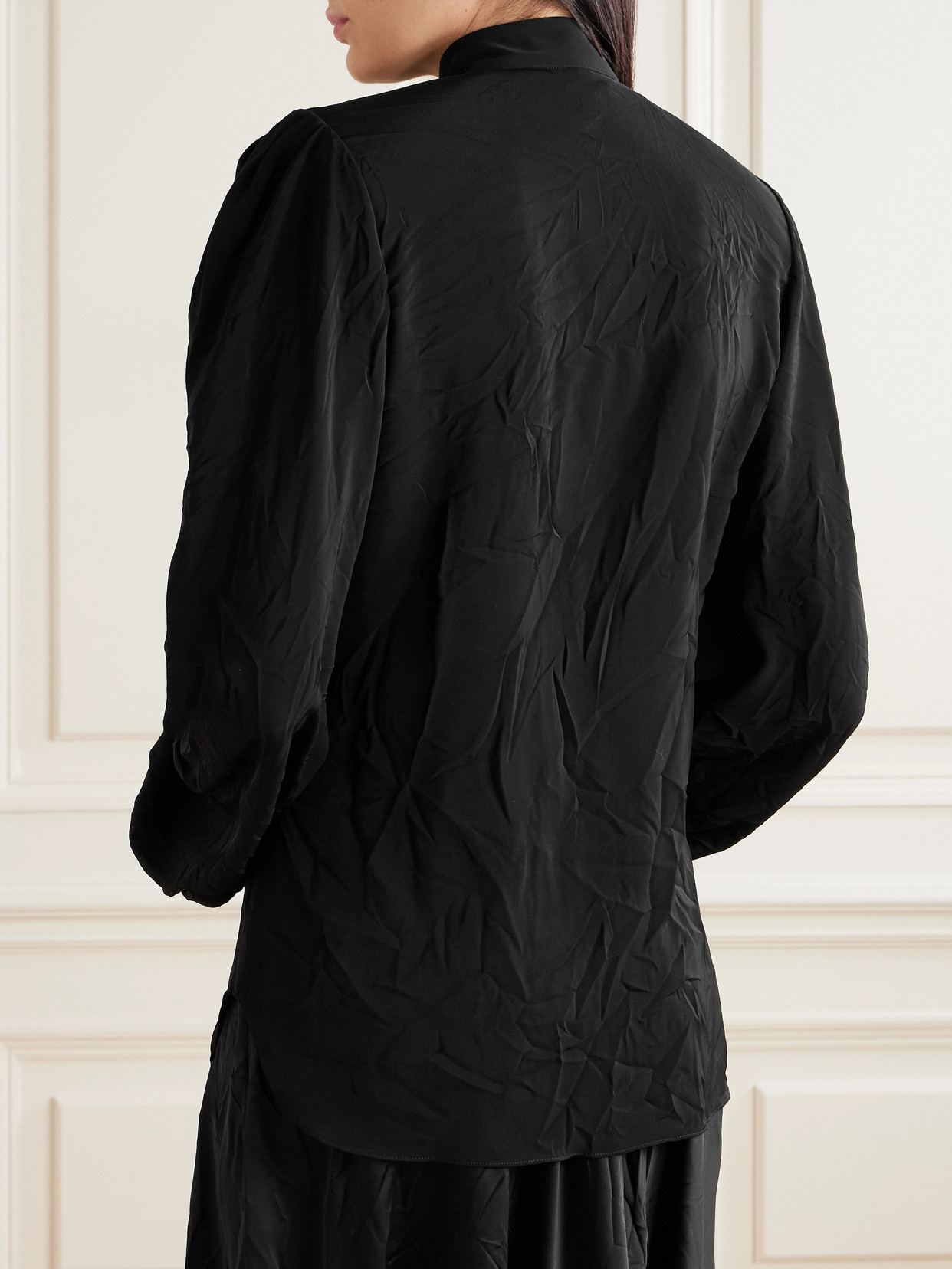BALENCIAGA PUSSY-BOW CRINKLED-JERSEY SHIRT