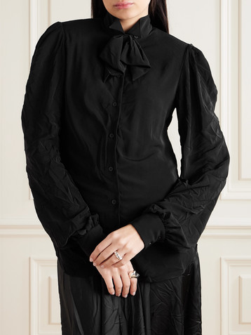 Balenciaga Pussy-bow crinkled-jersey shirt
