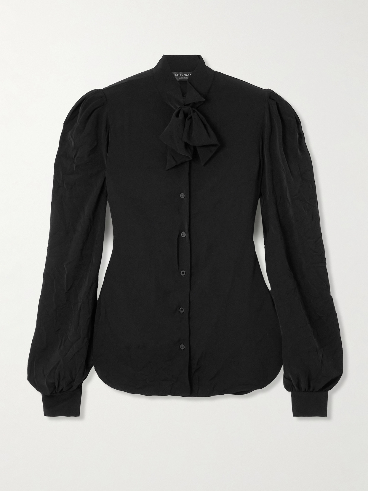 BALENCIAGA PUSSY-BOW CRINKLED-JERSEY SHIRT
