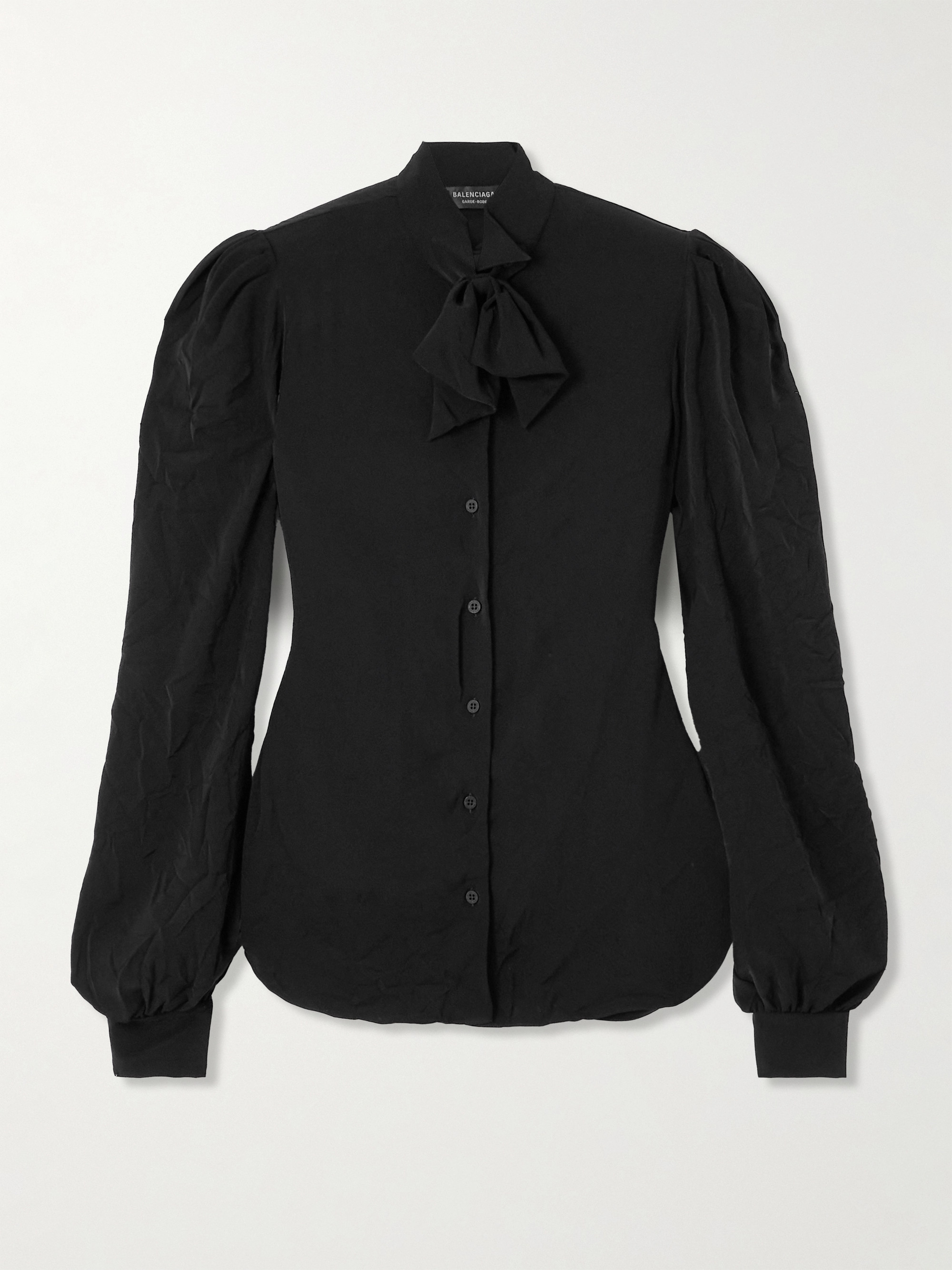 Balenciaga Pussy-bow crinkled-jersey shirt