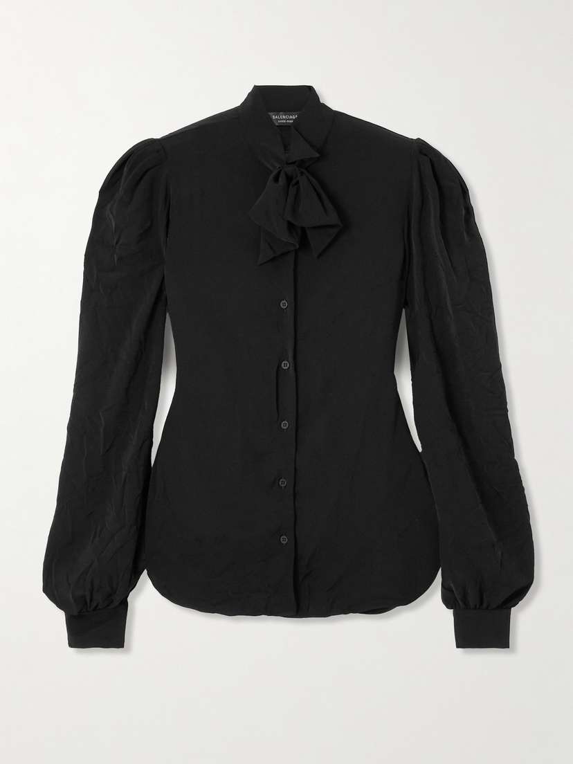 Balenciaga Pussy-bow Crinkled-jersey Shirt