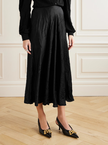 Balenciaga Pleated crinkled-satin midi skirt