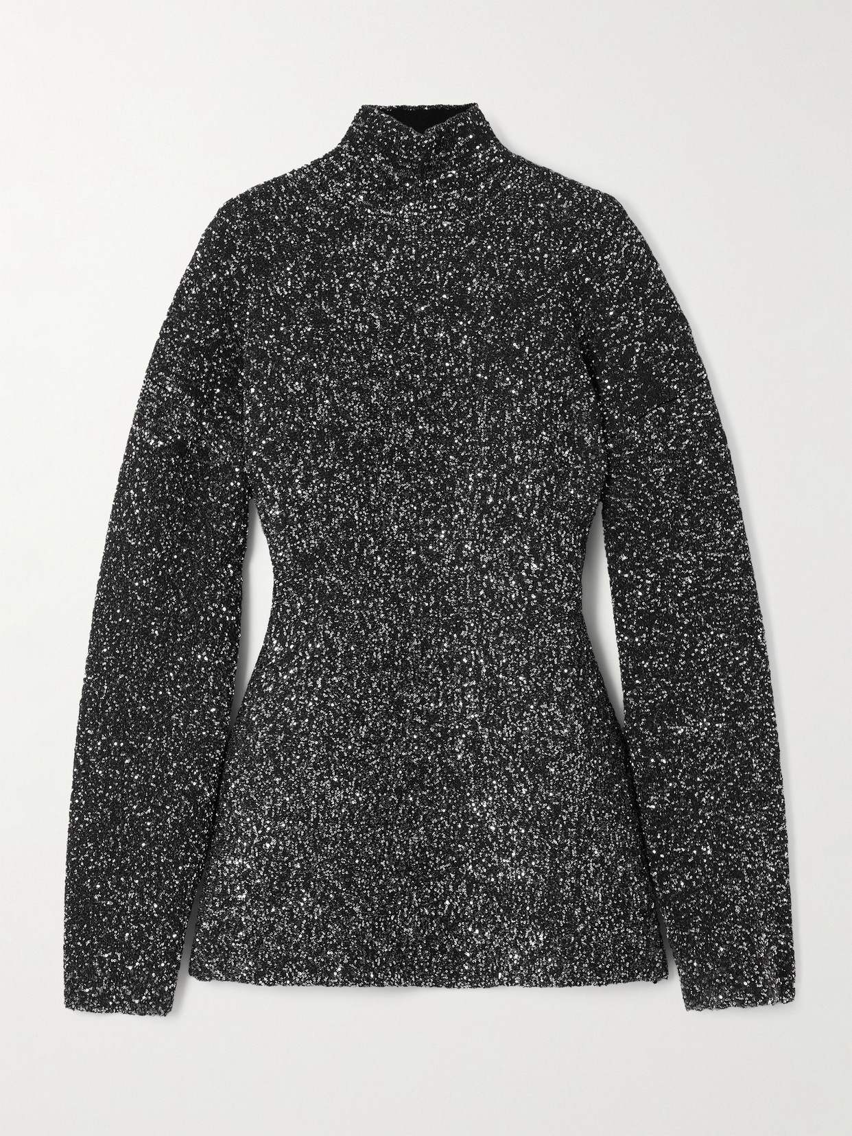 Balenciaga Sequined Knitted Turtleneck Sweater In Black