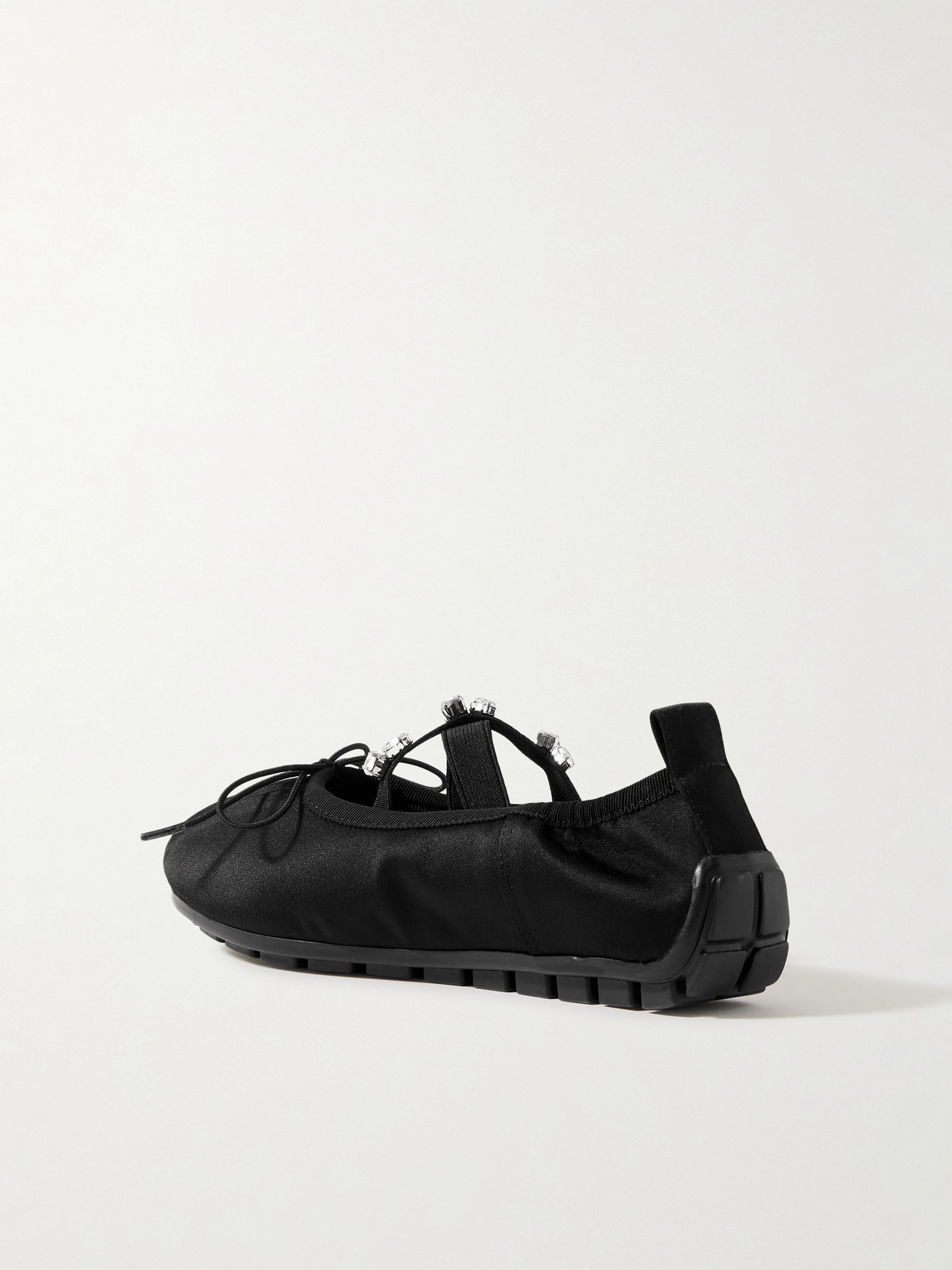 Simone Rocha Crystal-embellished Pleated Shell Ballet Flats In Black
