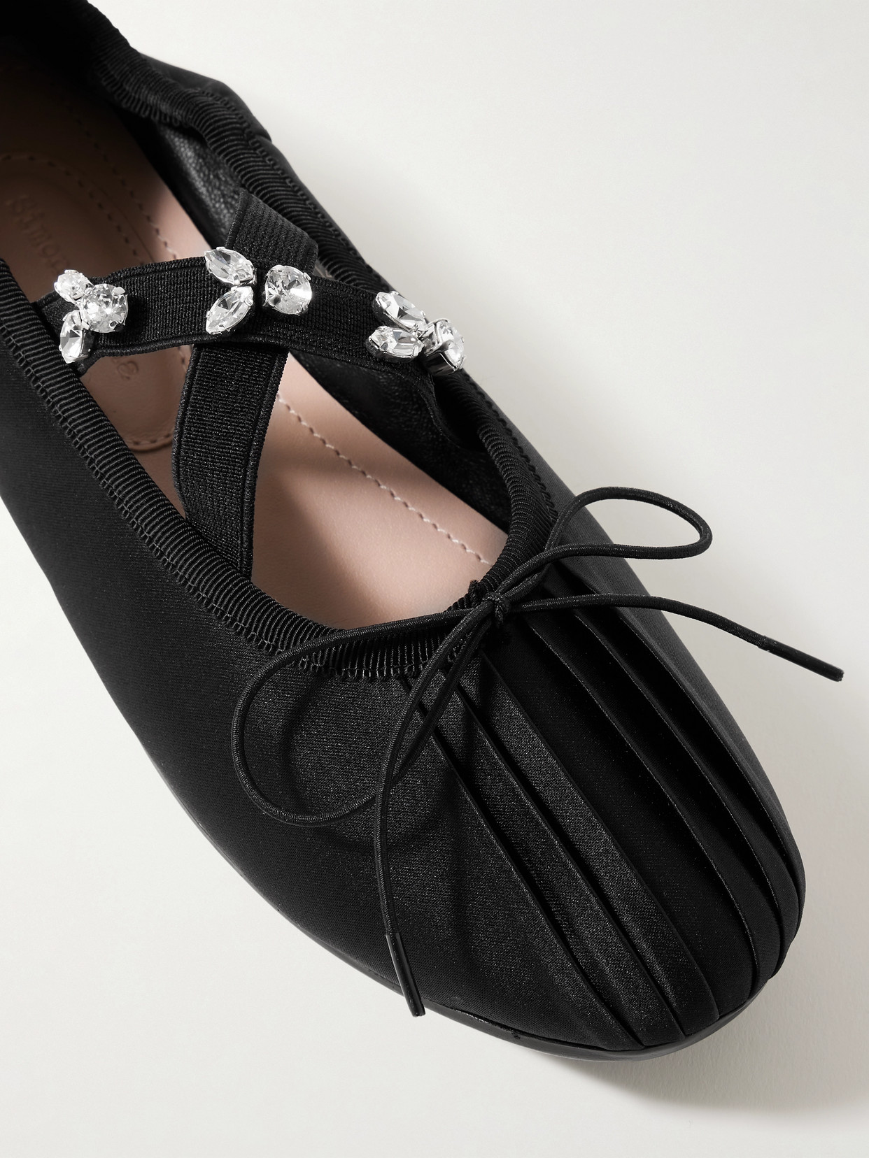 Simone Rocha Crystal-embellished Pleated Shell Ballet Flats In Black