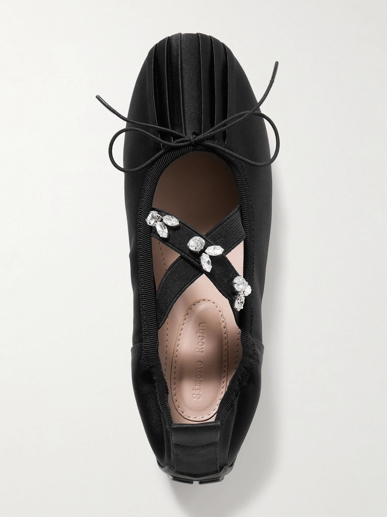 Simone Rocha Crystal-embellished Pleated Shell Ballet Flats In Black