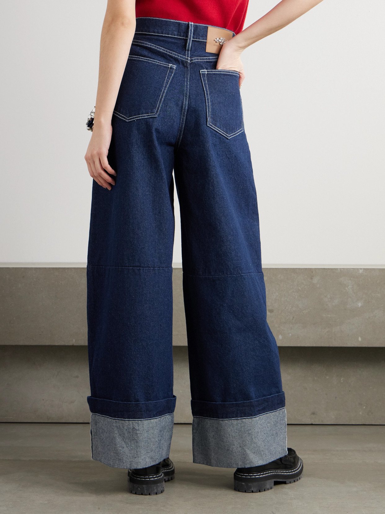 SIMONE ROCHA CRYSTAL-EMBELLISHED MID-RISE WIDE-LEG JEANS