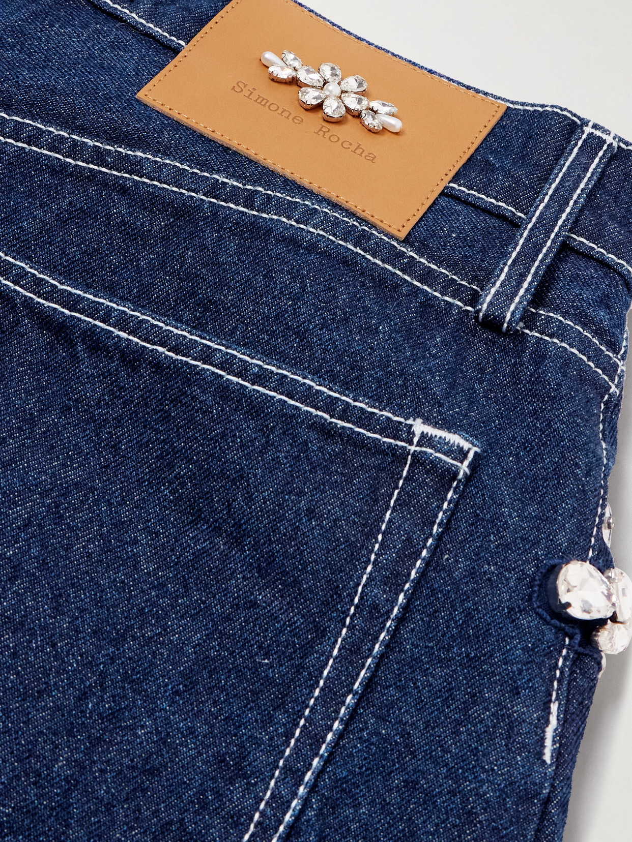 SIMONE ROCHA CRYSTAL-EMBELLISHED MID-RISE WIDE-LEG JEANS