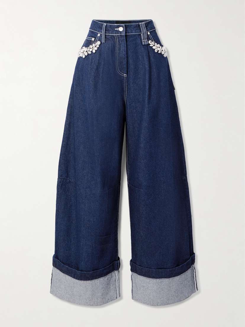 Simone Rocha Crystal-embellished Mid-rise Wide-leg Jeans