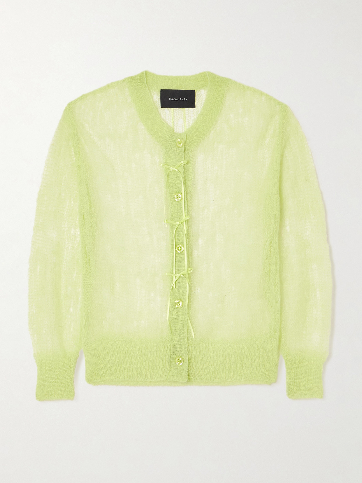 Simone Rocha - Cropped Bow-embellished Open-knit Mohair-blend Cardigan - Green
