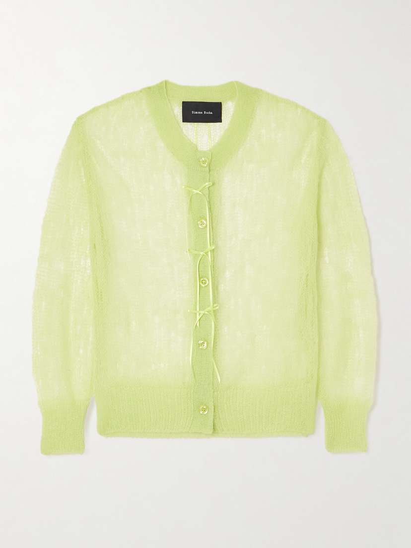 Simone Rocha Cropped Bow-embellished Open-knit Mohair-blend Cardigan