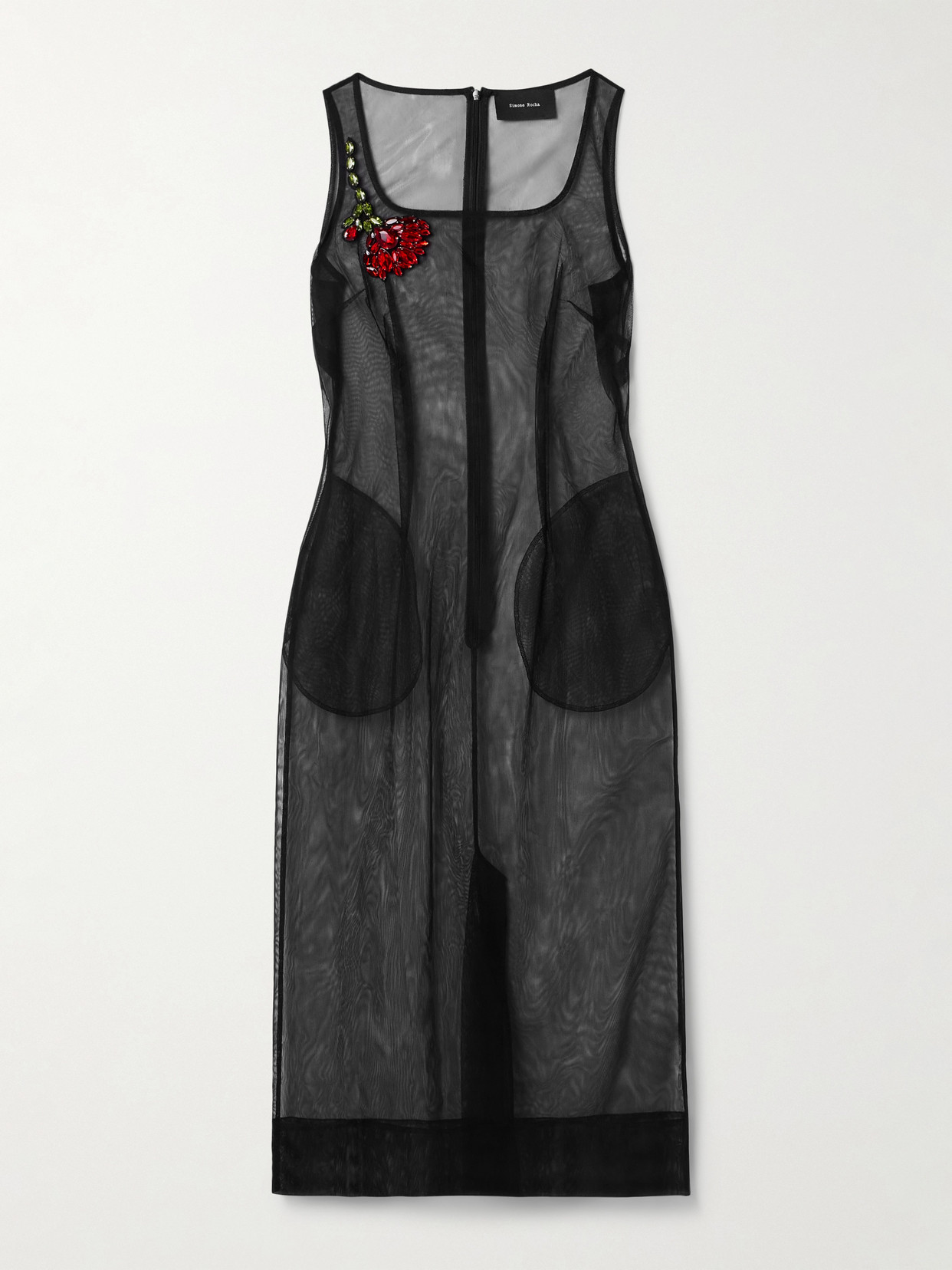 Simone Rocha Crystal-embellished Mesh Midi Dress In Black